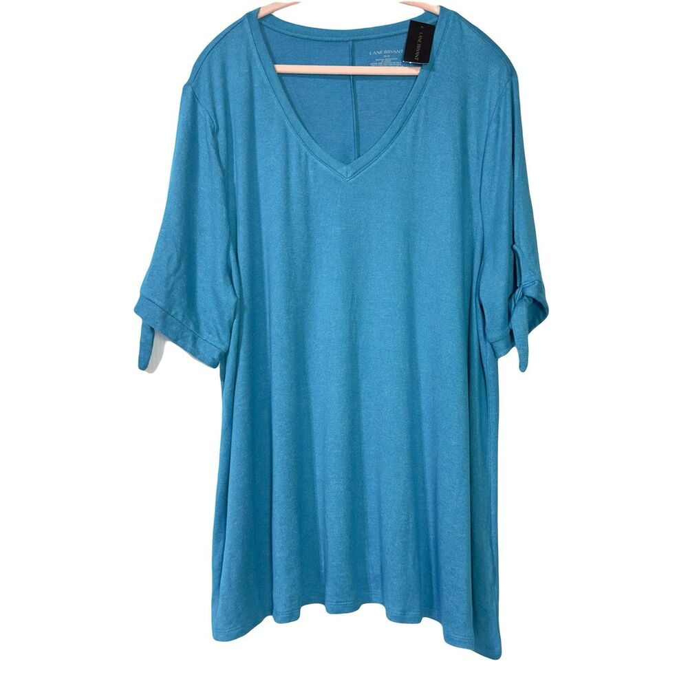 Lane Bryant Blue Knit Tee Tie Sleeve Top V-Neck Women’s Size 22 / 24 NWT